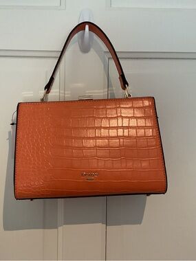 Dune Orange Croc-Embossed Top Handle Satchel